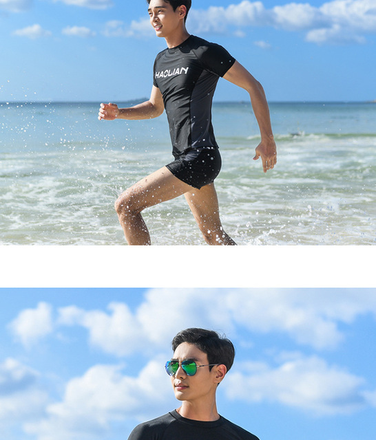 Męski kombinezon kąpielowy anty-UV, szybkoschnący T-shirt i kąpielówki - idealny dla surfowania i plażowania - Wianko - 14