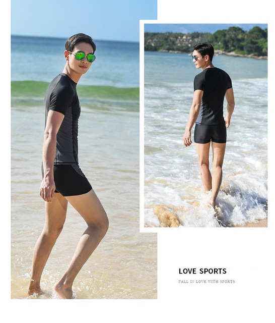 Męski kombinezon kąpielowy anty-UV, szybkoschnący T-shirt i kąpielówki - idealny dla surfowania i plażowania - Wianko - 17