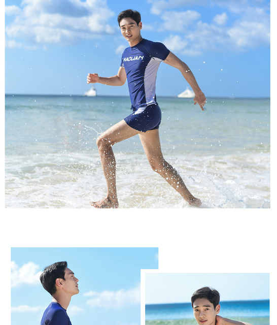 Męski kombinezon kąpielowy anty-UV, szybkoschnący T-shirt i kąpielówki - idealny dla surfowania i plażowania - Wianko - 7