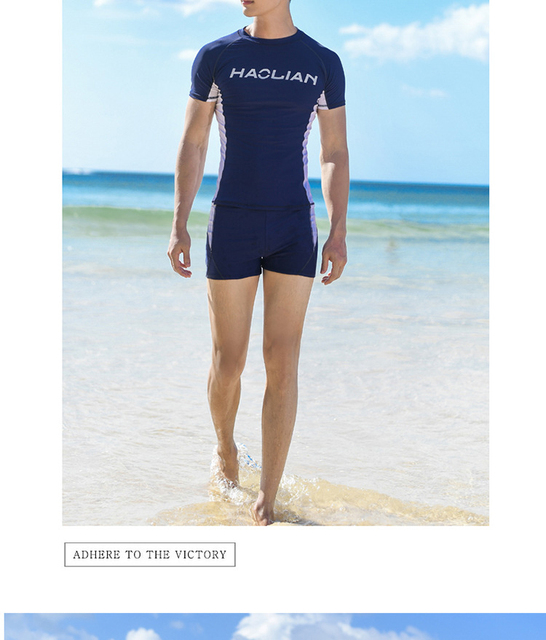 Męski kombinezon kąpielowy anty-UV, szybkoschnący T-shirt i kąpielówki - idealny dla surfowania i plażowania - Wianko - 9