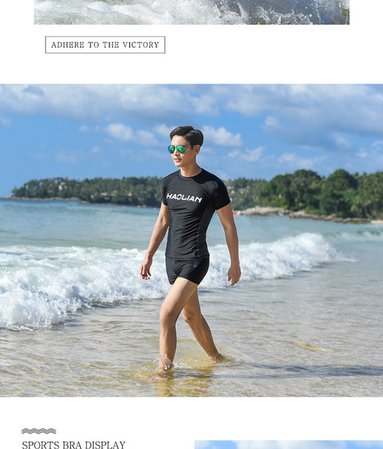 Męski kombinezon kąpielowy anty-UV, szybkoschnący T-shirt i kąpielówki - idealny dla surfowania i plażowania - Wianko - 19