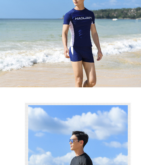 Męski kombinezon kąpielowy anty-UV, szybkoschnący T-shirt i kąpielówki - idealny dla surfowania i plażowania - Wianko - 12