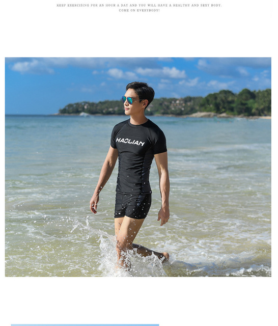 Męski kombinezon kąpielowy anty-UV, szybkoschnący T-shirt i kąpielówki - idealny dla surfowania i plażowania - Wianko - 16