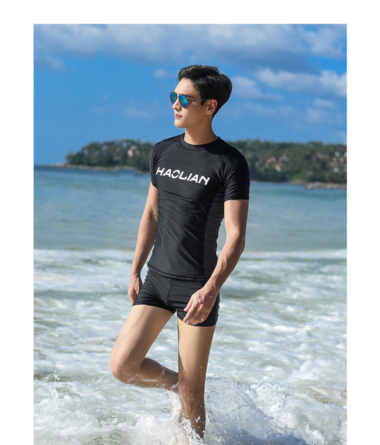 Męski kombinezon kąpielowy anty-UV, szybkoschnący T-shirt i kąpielówki - idealny dla surfowania i plażowania - Wianko - 18