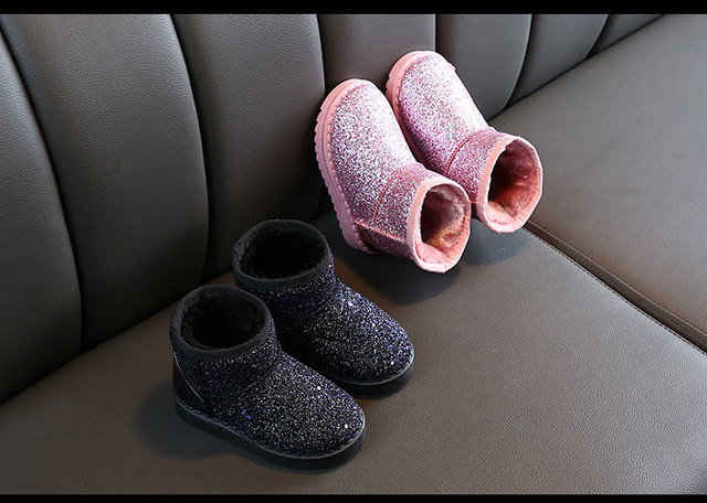 Miękkie cekinowe buty śnieżne dla dziewczynek - księżniczki, pluszowe, zagęszczone, nowe, zimowe, ciepłe, płaskie, sportowe (model D984) - Wianko - 3