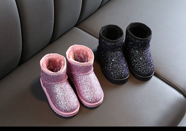 Miękkie cekinowe buty śnieżne dla dziewczynek - księżniczki, pluszowe, zagęszczone, nowe, zimowe, ciepłe, płaskie, sportowe (model D984) - Wianko - 2