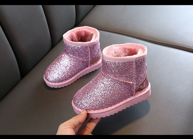 Miękkie cekinowe buty śnieżne dla dziewczynek - księżniczki, pluszowe, zagęszczone, nowe, zimowe, ciepłe, płaskie, sportowe (model D984) - Wianko - 7