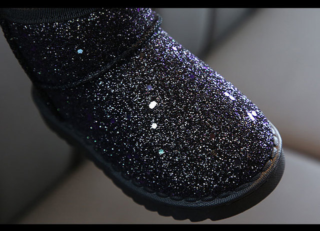 Miękkie cekinowe buty śnieżne dla dziewczynek - księżniczki, pluszowe, zagęszczone, nowe, zimowe, ciepłe, płaskie, sportowe (model D984) - Wianko - 12