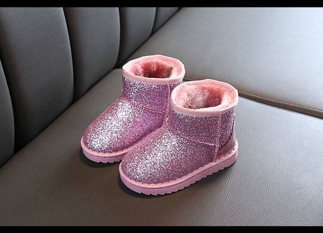 Miękkie cekinowe buty śnieżne dla dziewczynek - księżniczki, pluszowe, zagęszczone, nowe, zimowe, ciepłe, płaskie, sportowe (model D984) - Wianko - 8