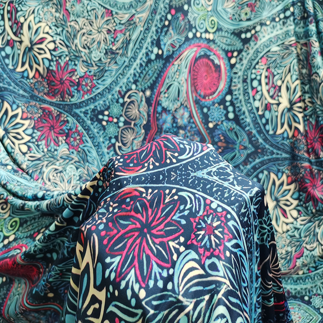 Modna tkanina jedwabno-bawełniana ze stretchem, niebieski kwiatowy nadruk, idealna do szycia sukienek i cheongsamów - Wianko - 6