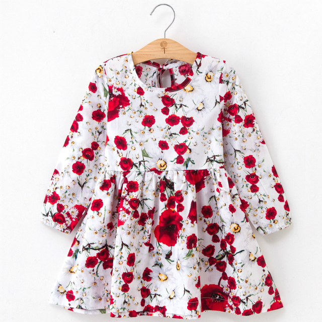 Bawełniana sukienka dla dziewczynki z długim rękawem w kwiatowy wzór - Wianko - 18