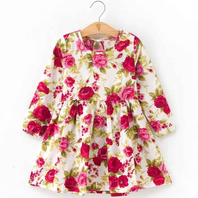 Bawełniana sukienka dla dziewczynki z długim rękawem w kwiatowy wzór - Wianko - 10