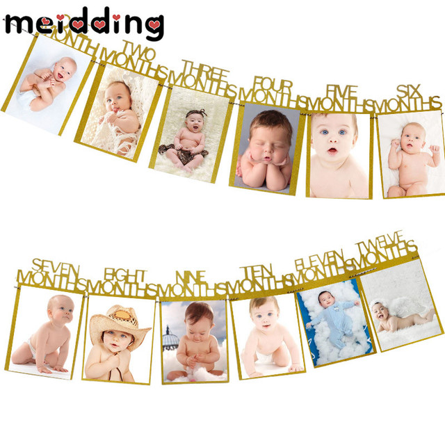 Baner urodzinowy 12 miesięcy z zdjęciami trznadla Baby Shower - dekoracja przyjęcia urodzinowego chłopiec dziewczyna - Wianko - 4