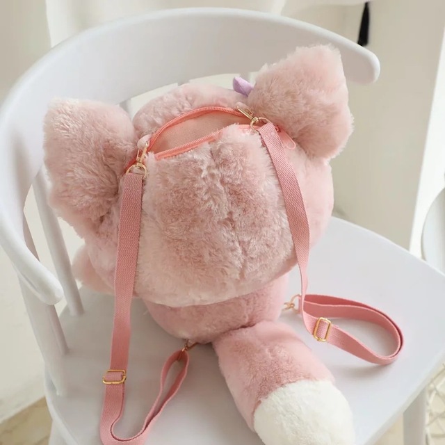 Plecak Disney Linabell 30 cm - różowy, pluszowy, z lalką, poduszką i portmonetką na telefon - Wianko - 5
