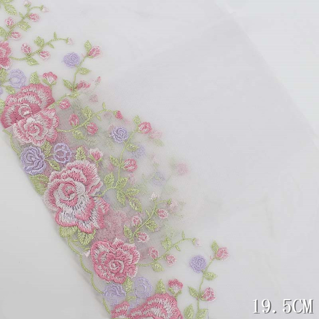2Yds 19.5cm szerokość, różowe przezroczyste kwiatowe hafty koronkowe najwyższej jakości do odzieży i dekoracji ślubnych - Wianko - 1