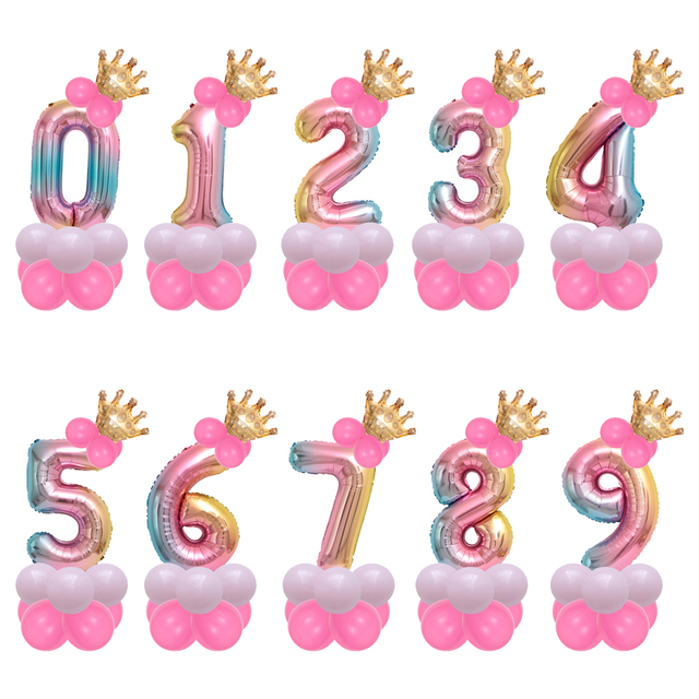 Zestaw 14 sztuk balonów foliowych w kształcie cyfry 1st, 30'' Rainbow, dekoracje na urodziny i imprezy dziecięce z motywem jednorożca i bociankowej globos - Wianko - 1