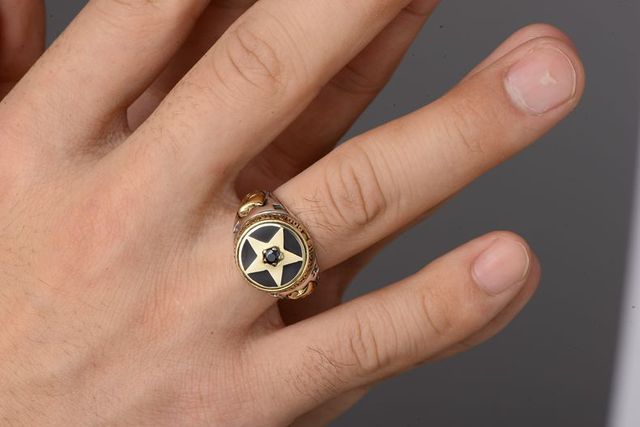 Pierścień z prawdziwego srebra S925 z czarnym agatem Retro, pięcioramienny w stylu Vintage, wykwintna biżuteria pamiątkowa na imprezy - Wianko - 2