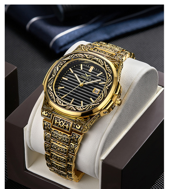 Zegarek męski ONOLA Retro Top - Luksusowy zegarek kwarcowy, wodoodporny, złoty z kalendarzem - Wianko - 6