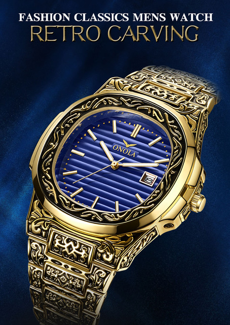 Zegarek męski ONOLA Retro Top - Luksusowy zegarek kwarcowy, wodoodporny, złoty z kalendarzem - Wianko - 1