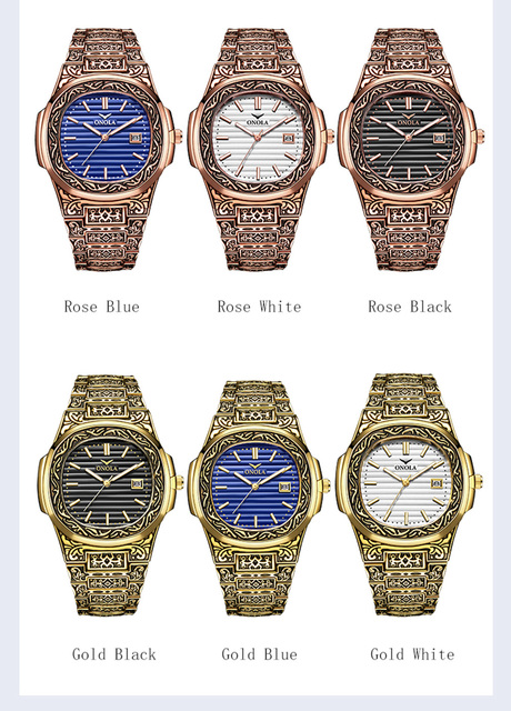 Zegarek męski ONOLA Retro Top - Luksusowy zegarek kwarcowy, wodoodporny, złoty z kalendarzem - Wianko - 4