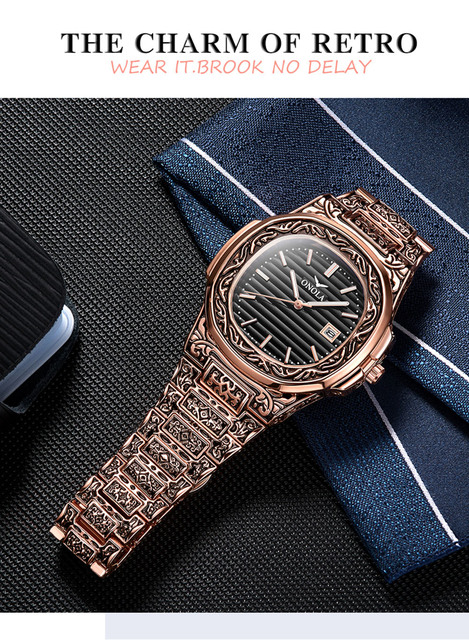 Zegarek męski ONOLA Retro Top - Luksusowy zegarek kwarcowy, wodoodporny, złoty z kalendarzem - Wianko - 11