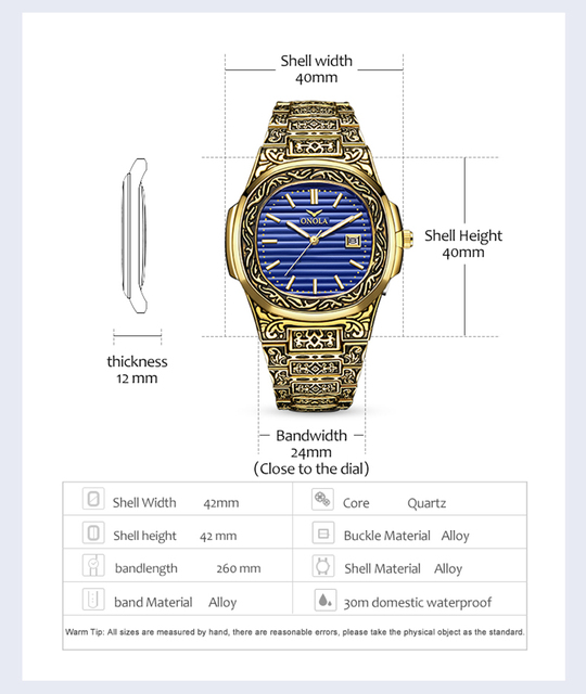 Zegarek męski ONOLA Retro Top - Luksusowy zegarek kwarcowy, wodoodporny, złoty z kalendarzem - Wianko - 8