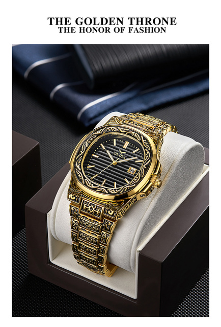 Zegarek męski ONOLA Retro Top - Luksusowy zegarek kwarcowy, wodoodporny, złoty z kalendarzem - Wianko - 13