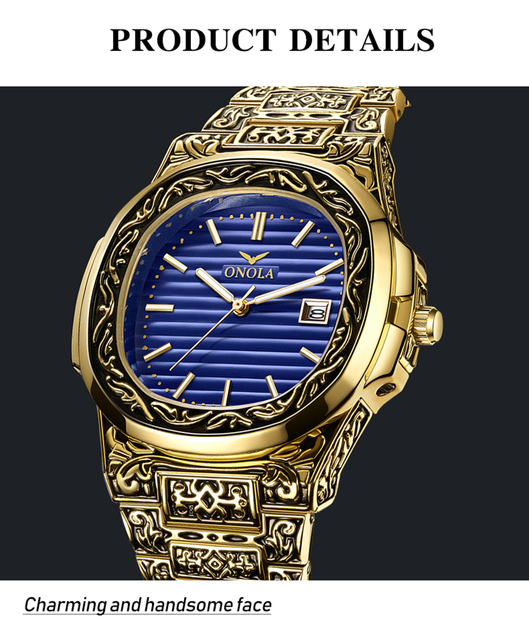 Zegarek męski ONOLA Retro Top - Luksusowy zegarek kwarcowy, wodoodporny, złoty z kalendarzem - Wianko - 15