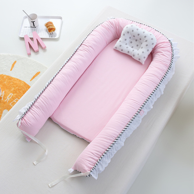 Przenośne łóżeczko dziecięce bawełniane koronkowe gniazdo dla dziewczynek 85x50cm - Wianko - 2