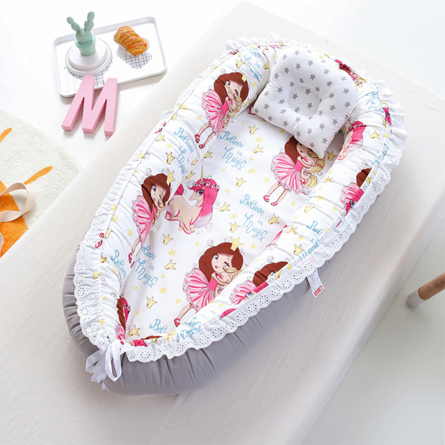 Przenośne łóżeczko dziecięce bawełniane koronkowe gniazdo dla dziewczynek 85x50cm - Wianko - 6