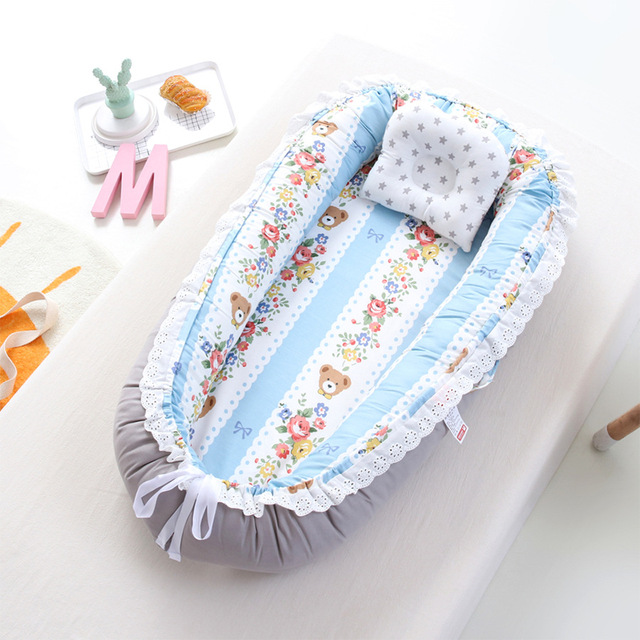 Przenośne łóżeczko dziecięce bawełniane koronkowe gniazdo dla dziewczynek 85x50cm - Wianko - 4