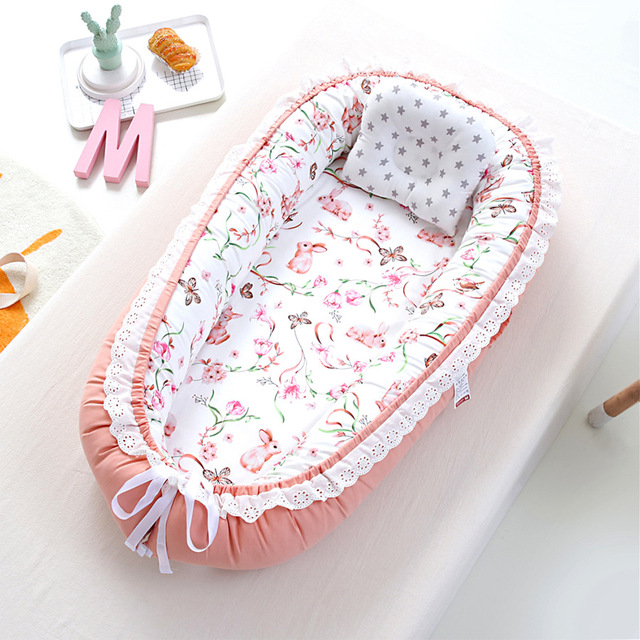 Przenośne łóżeczko dziecięce bawełniane koronkowe gniazdo dla dziewczynek 85x50cm - Wianko - 7