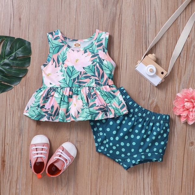 Zestaw ubrań letnich dla dziewczynki - top Lotus bez rękawów + figi w stylu Casual Boho, dla niemowląt 0-18M - Wianko - 2