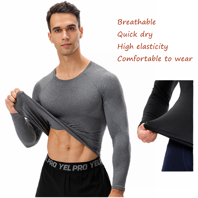 Męska koszulka kompresyjna do biegania z długim rękawem - Fitness rashguard, siłownia, piłka nożna - Wianko - 2