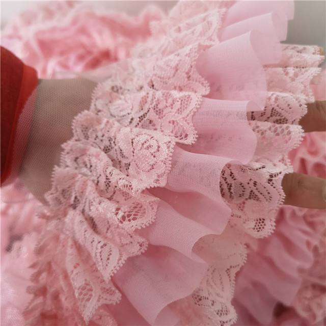 Różowy koronkowy pas do sukienki lolita z warstwami wykonany z szyfonu o szerokości 10 cm z ozdobnymi mankietami na ramiona - Wianko - 4
