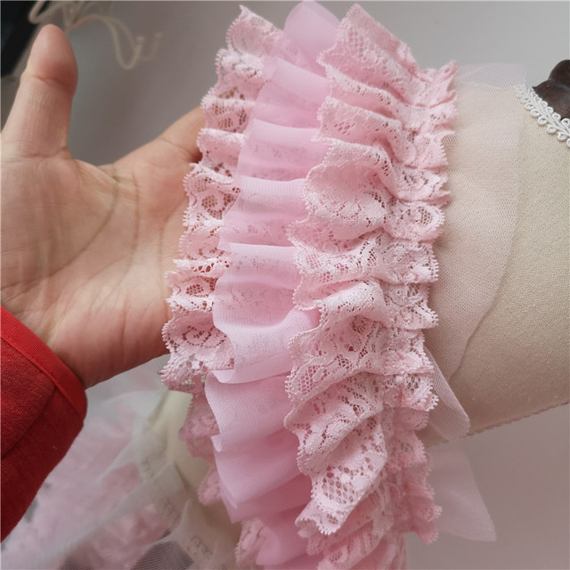 Różowy koronkowy pas do sukienki lolita z warstwami wykonany z szyfonu o szerokości 10 cm z ozdobnymi mankietami na ramiona - Wianko - 1