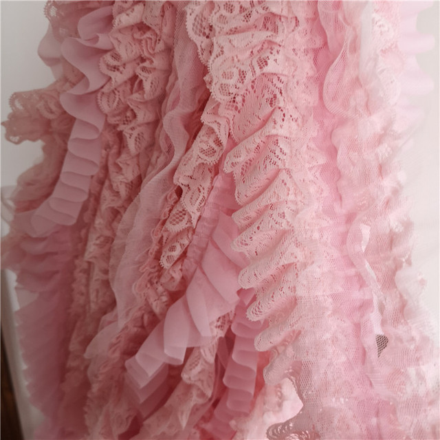 Różowy koronkowy pas do sukienki lolita z warstwami wykonany z szyfonu o szerokości 10 cm z ozdobnymi mankietami na ramiona - Wianko - 5