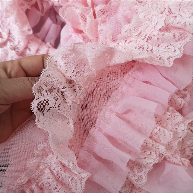 Różowy koronkowy pas do sukienki lolita z warstwami wykonany z szyfonu o szerokości 10 cm z ozdobnymi mankietami na ramiona - Wianko - 2