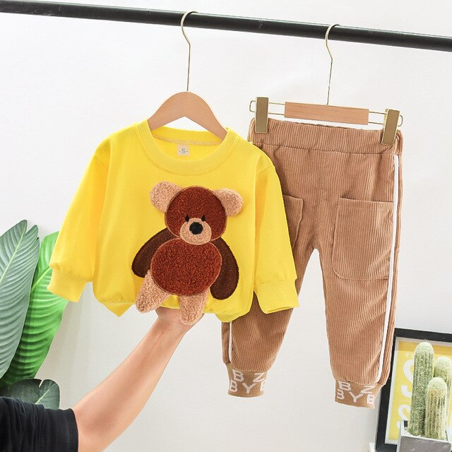 Zestaw ubrań dla dziewczynek 1-5 lat: bluzka i spodnie jesienne z motywem niedźwiedzia, idealny prezent urodzinowy dla dzieci - Wianko - 5