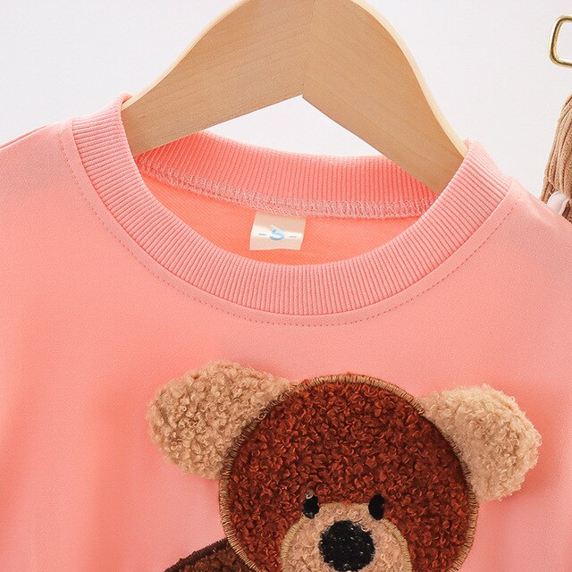 Zestaw ubrań dla dziewczynek 1-5 lat: bluzka i spodnie jesienne z motywem niedźwiedzia, idealny prezent urodzinowy dla dzieci - Wianko - 8