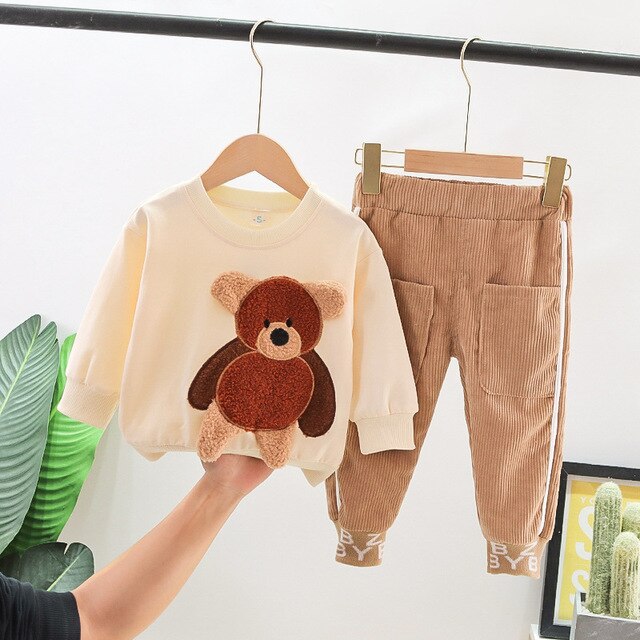 Zestaw ubrań dla dziewczynek 1-5 lat: bluzka i spodnie jesienne z motywem niedźwiedzia, idealny prezent urodzinowy dla dzieci - Wianko - 4