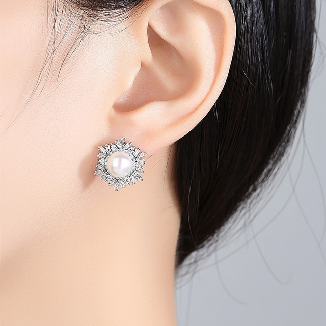 Kolczyki damskie SACE GEMS z naturalną perłą w srebrze próby 925 - modny wzór kwiatka śnieżnej boutique biżuterii - Wianko - 5
