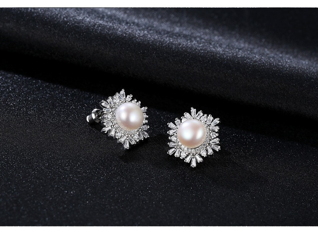 Kolczyki damskie SACE GEMS z naturalną perłą w srebrze próby 925 - modny wzór kwiatka śnieżnej boutique biżuterii - Wianko - 4