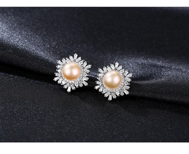 Kolczyki damskie SACE GEMS z naturalną perłą w srebrze próby 925 - modny wzór kwiatka śnieżnej boutique biżuterii - Wianko - 2