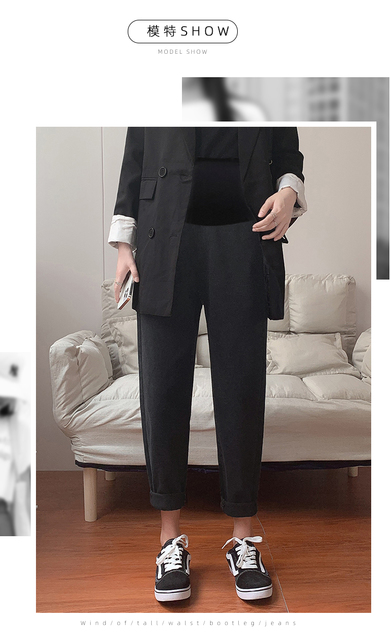 Luźne czarne dżinsowe spodnie ciążowe zimowe eleganckie bawełniane - Wianko - 6