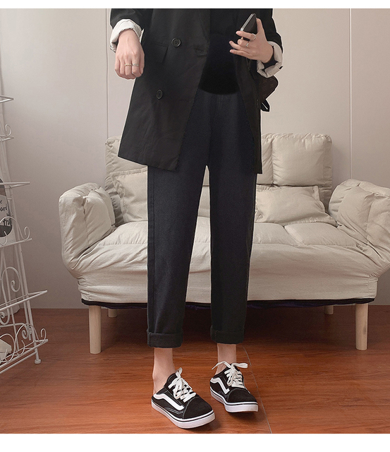 Luźne czarne dżinsowe spodnie ciążowe zimowe eleganckie bawełniane - Wianko - 11
