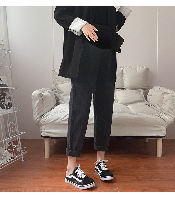 Luźne czarne dżinsowe spodnie ciążowe zimowe eleganckie bawełniane - Wianko - 9