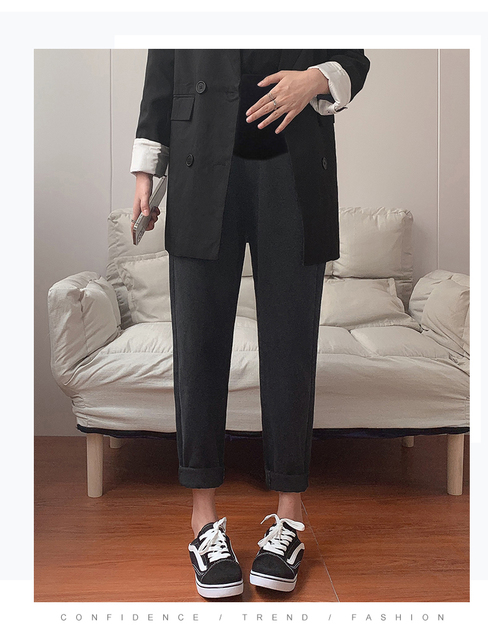 Luźne czarne dżinsowe spodnie ciążowe zimowe eleganckie bawełniane - Wianko - 2