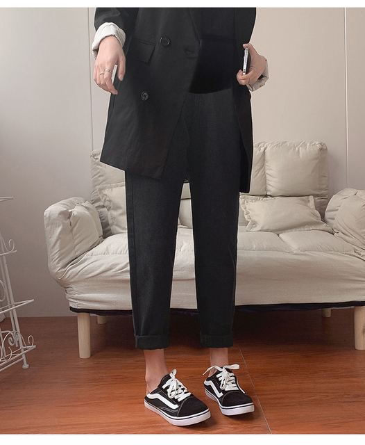 Luźne czarne dżinsowe spodnie ciążowe zimowe eleganckie bawełniane - Wianko - 7
