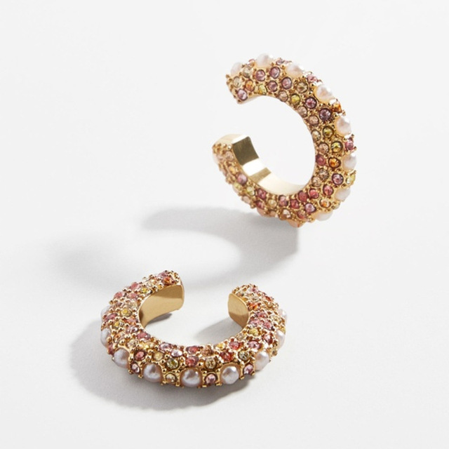 Nowa nausznica w kształcie litery C z wielokolorowymi kryształami CZ - klips na nieprzebity chrząstki - cyrkonia kolczyk dla kobiet - Earcuffs - Wianko - 5